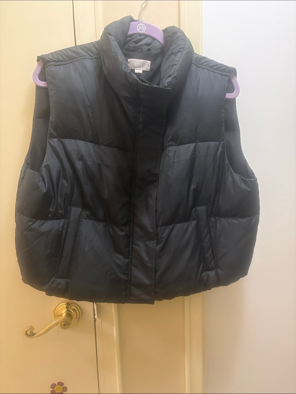 LOFT Black Quilted Puffer Vest with Stand Collar
